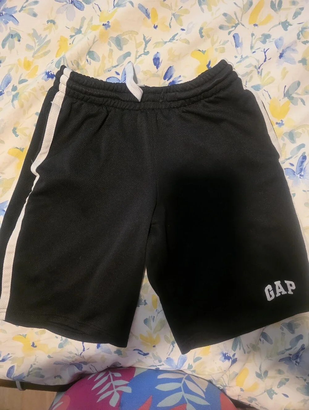GAP Black Boy's Drawstring Athletic Shorts with White Side Stripe And Pockets